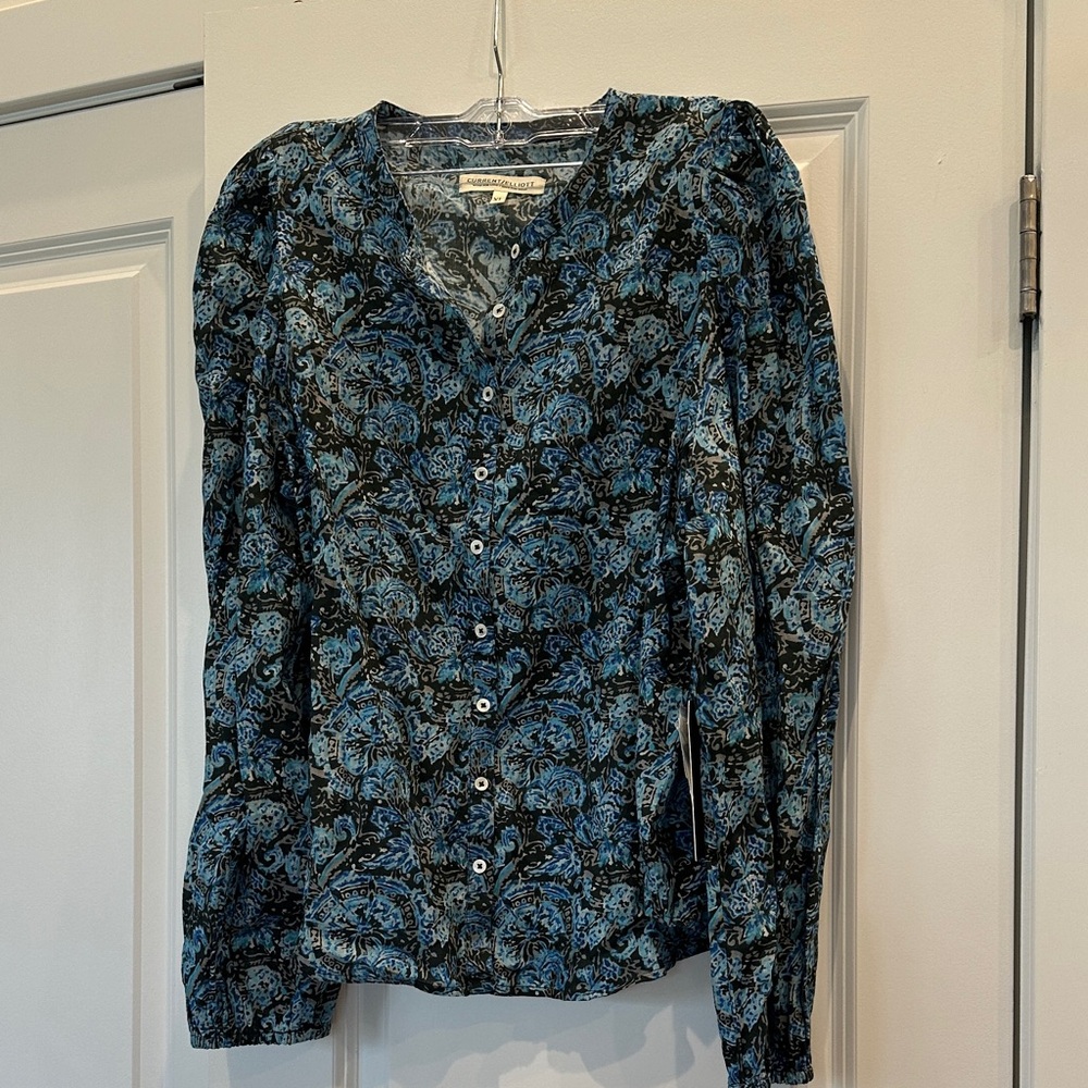 NWT Current/Elliott Floral Button-Down Blouse | XL | Blue Black | $168